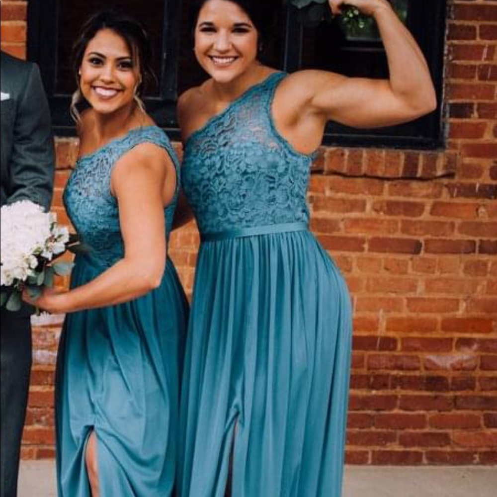 David’s bridal blue floor length bridesmaid dress